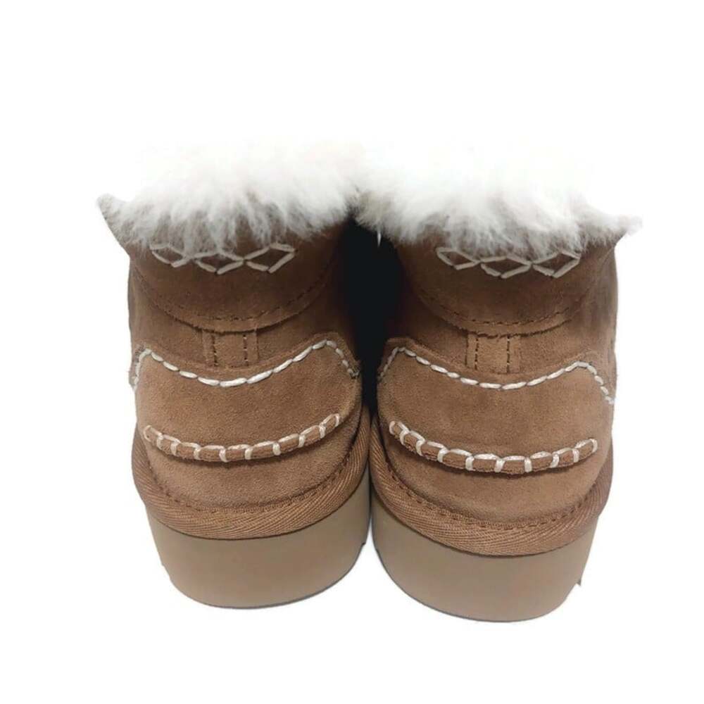 UGG Ansley Parc Womens 11 Chestnut Suede Platform Moccasin Slippers Wool Lined - Picture 6 of 8